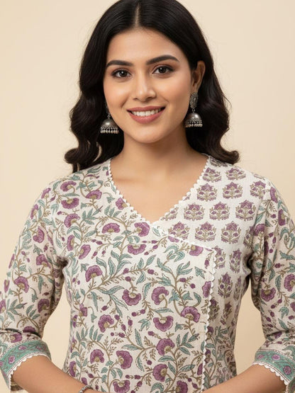 Mughal Jaal Butti Hand Block Printed Straight Kurta