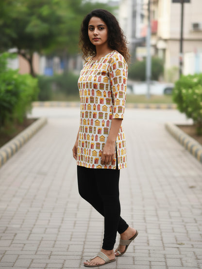 House doodle Cotton Hand Block Printed Short Kurti
