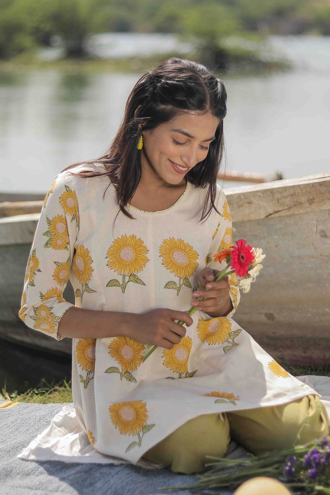 Sunflower Kali Hand Block Printed Tunic