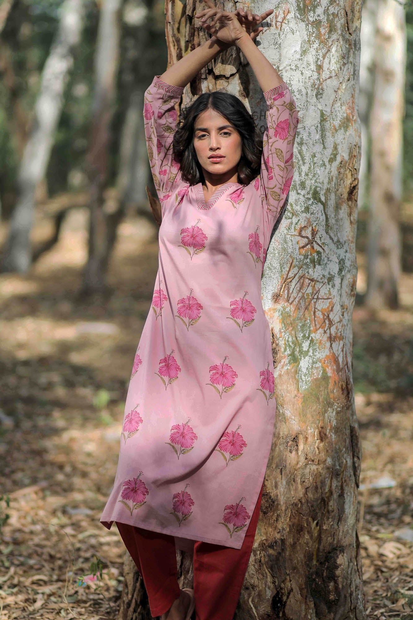 Mauve Mandara Hand Block Printed Straight Kurta