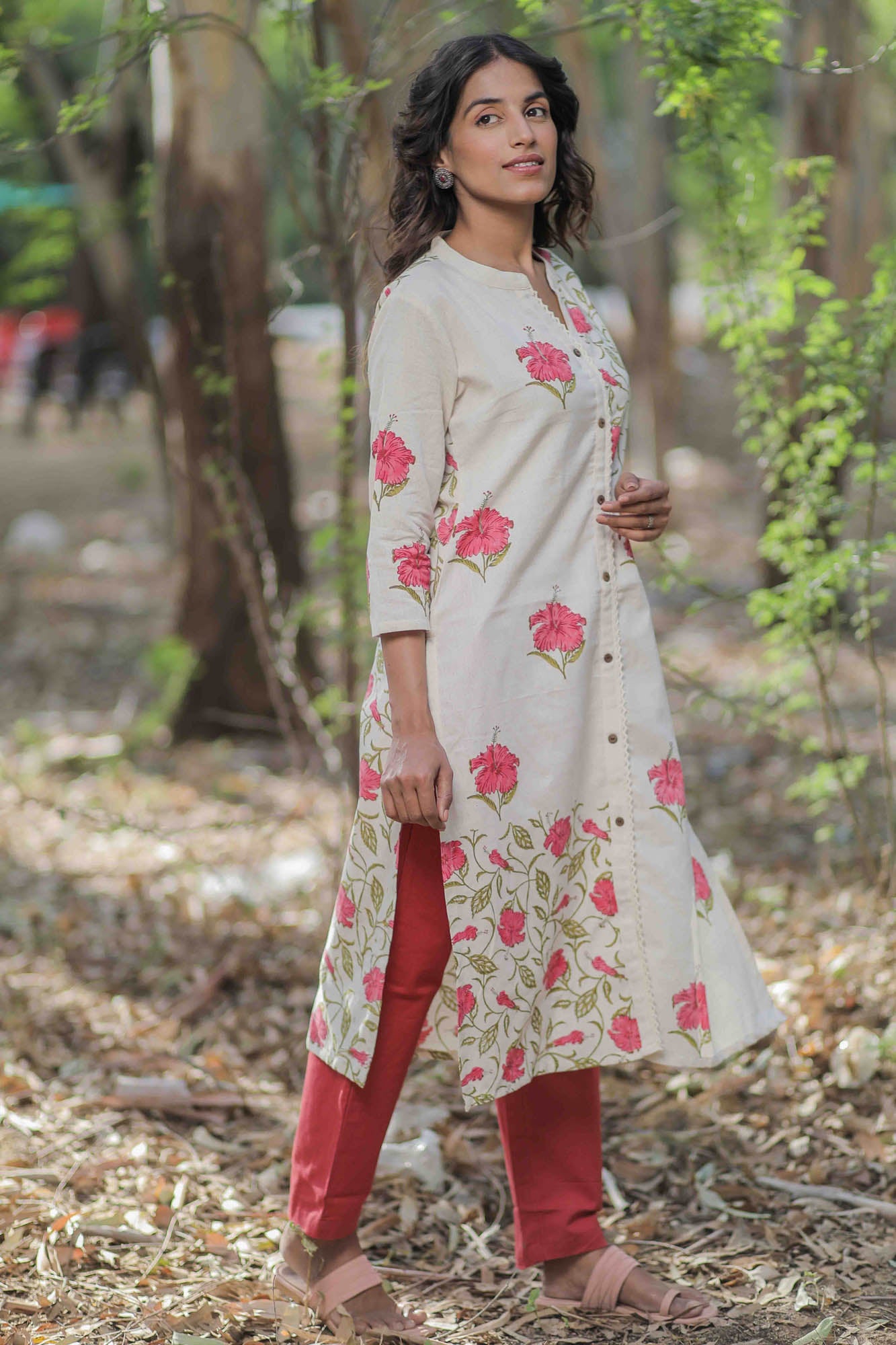 Off white Mandara Hand Block Printed Straight Kurta
