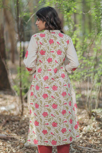 Off white Mandara Hand Block Printed Straight Kurta