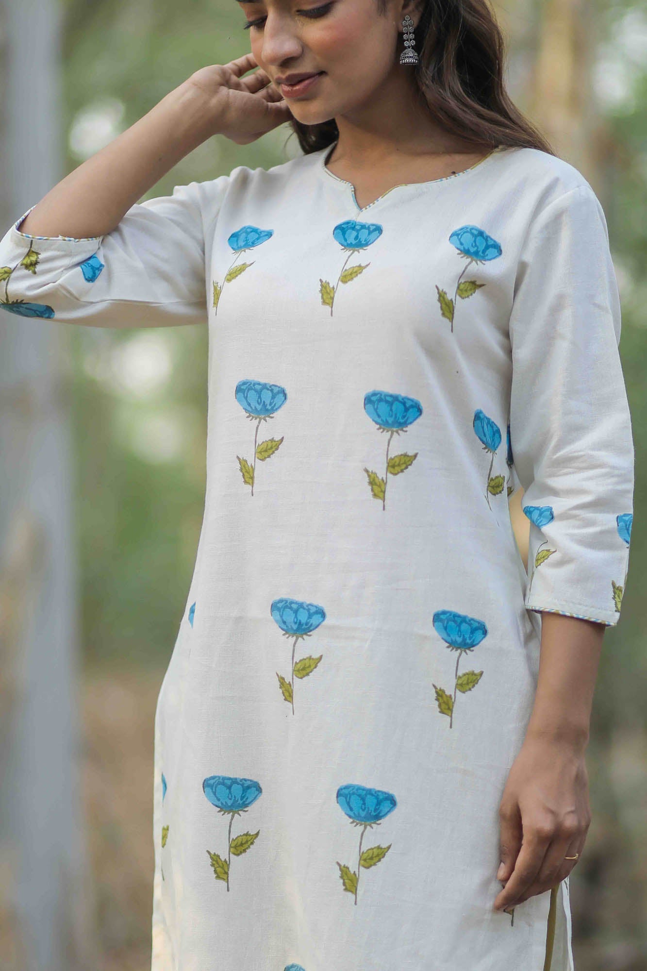 White Rose Hand Block Printed Kurta