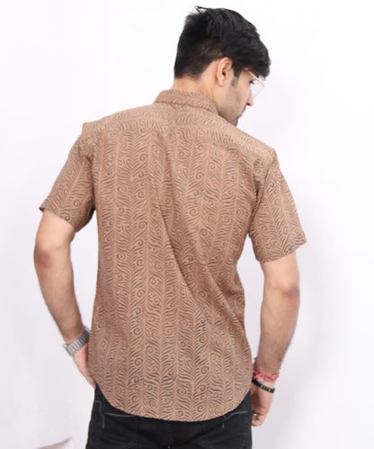 Brown Abstract Pattern Hand Block Printed Half Sleeve Shirt