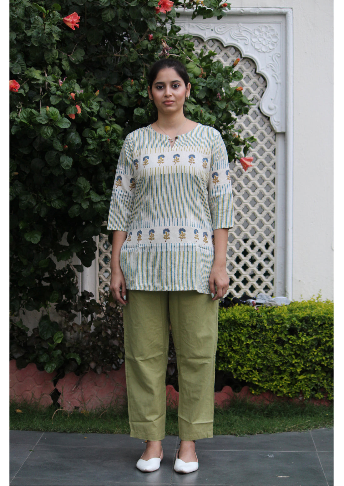 Floral Placement Hand Block Printed Tunic