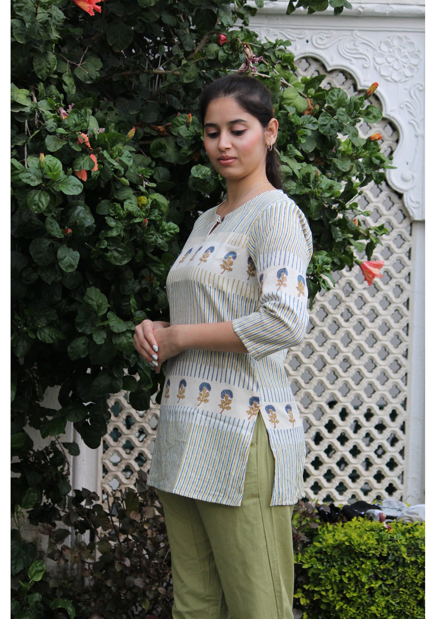 Floral Placement Hand Block Printed Tunic