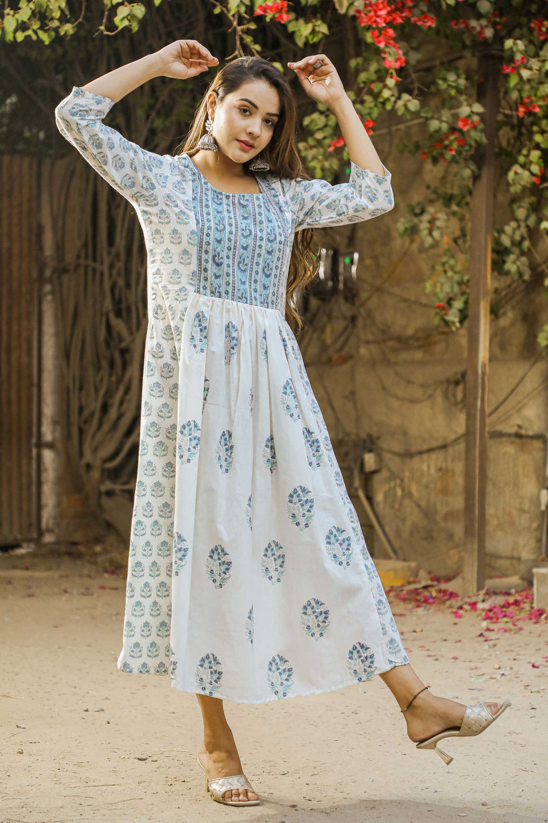 White Mughal Hand Block Printed Dress