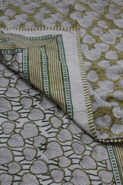 Lotus leaf jaal White Hand Block Printed Cotton Dohar