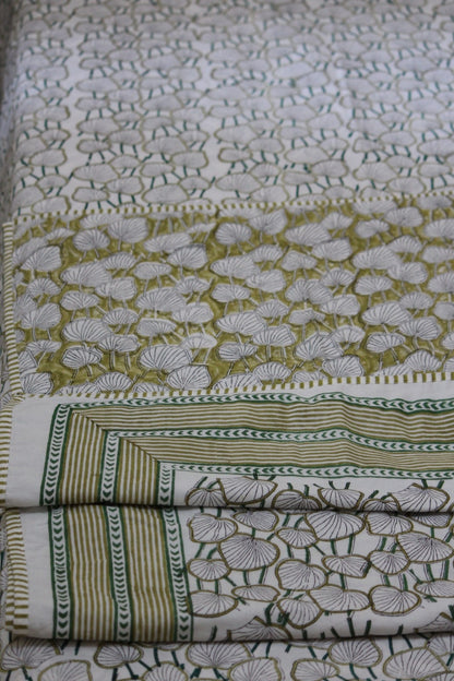 Lotus leaf jaal White Hand Block Printed Cotton Dohar