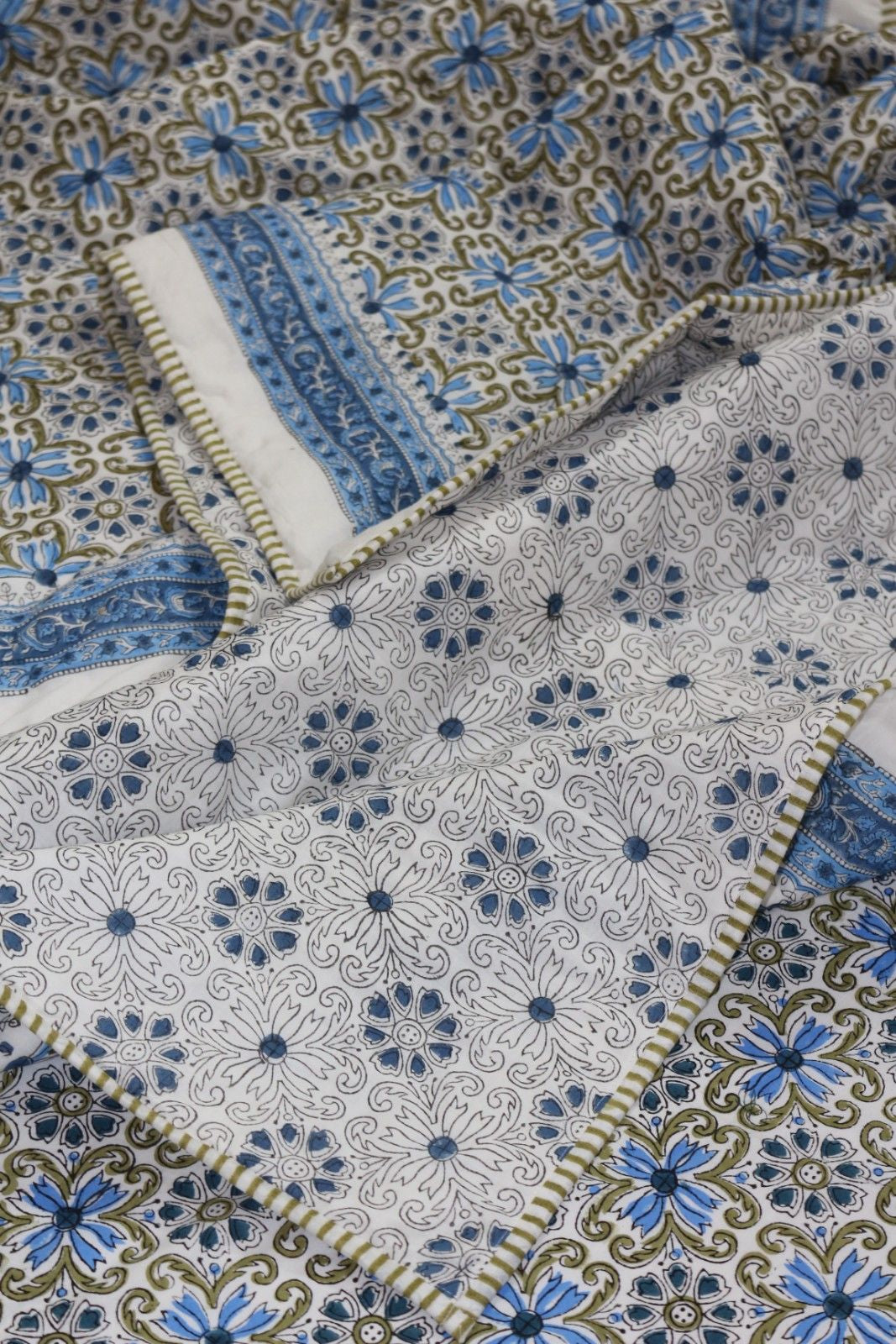 Blue Mughal jaal White Hand Block Printed Cotton Dohar