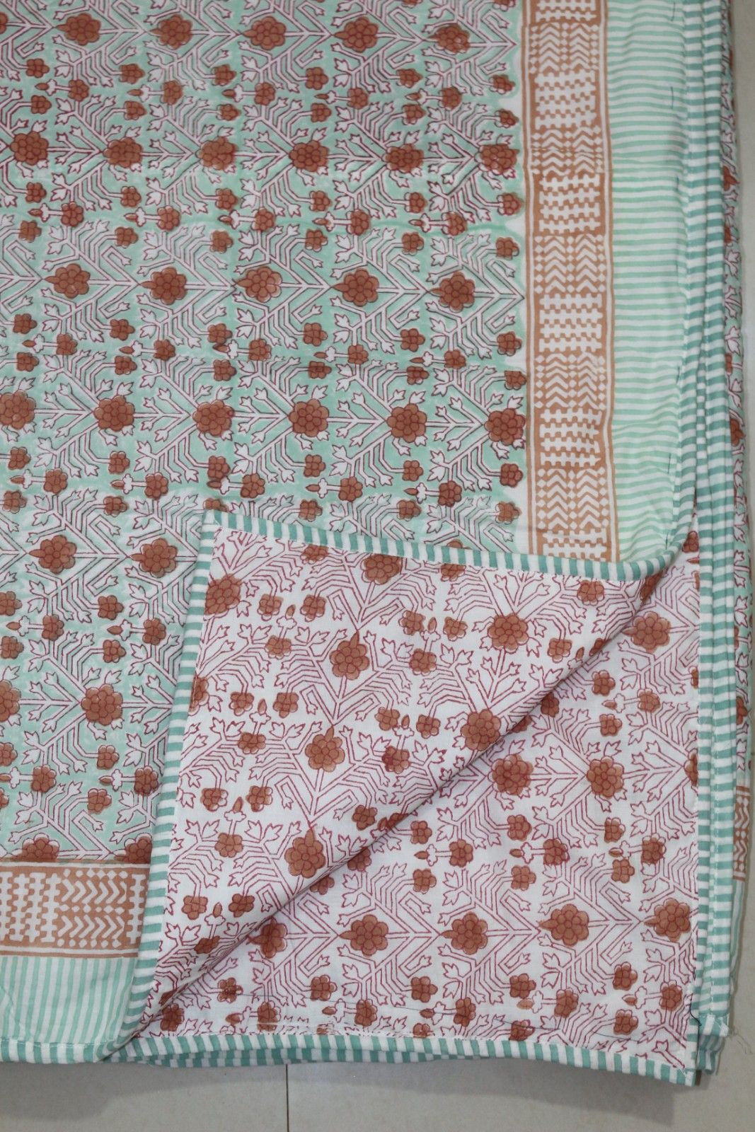 Aqua Jaal Hand Block Printed Cotton Dohar