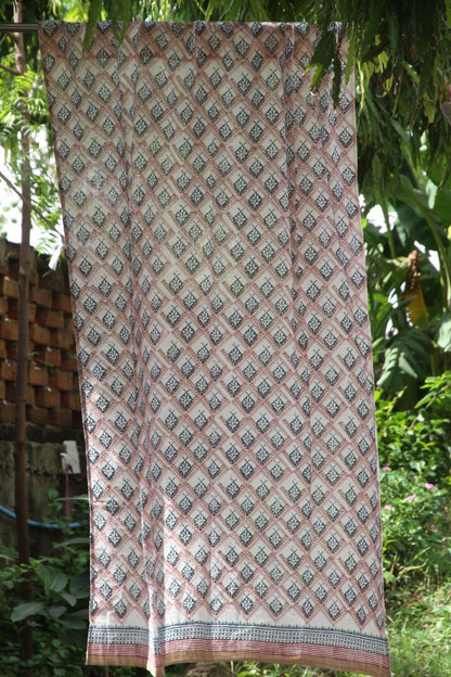 Leaf line floral Hand Block Printed Cotton Window Curtain