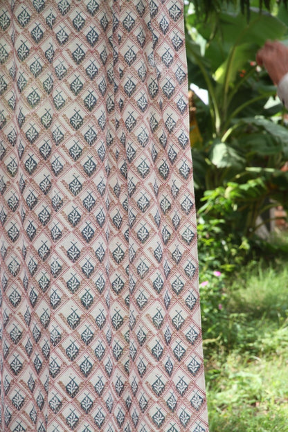 Leaf line floral Hand Block Printed Cotton Window Curtain