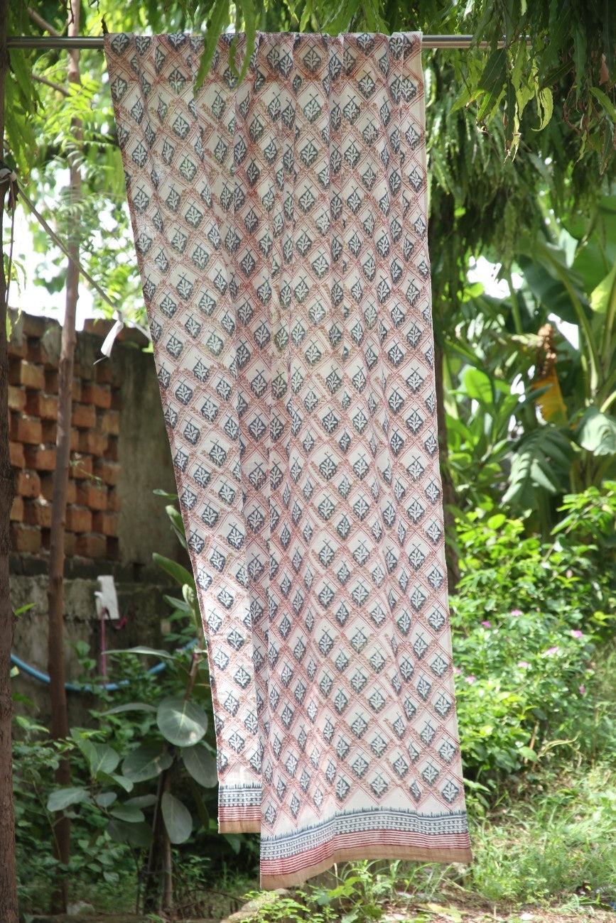 Leaf line floral Hand Block Printed Cotton Window Curtain