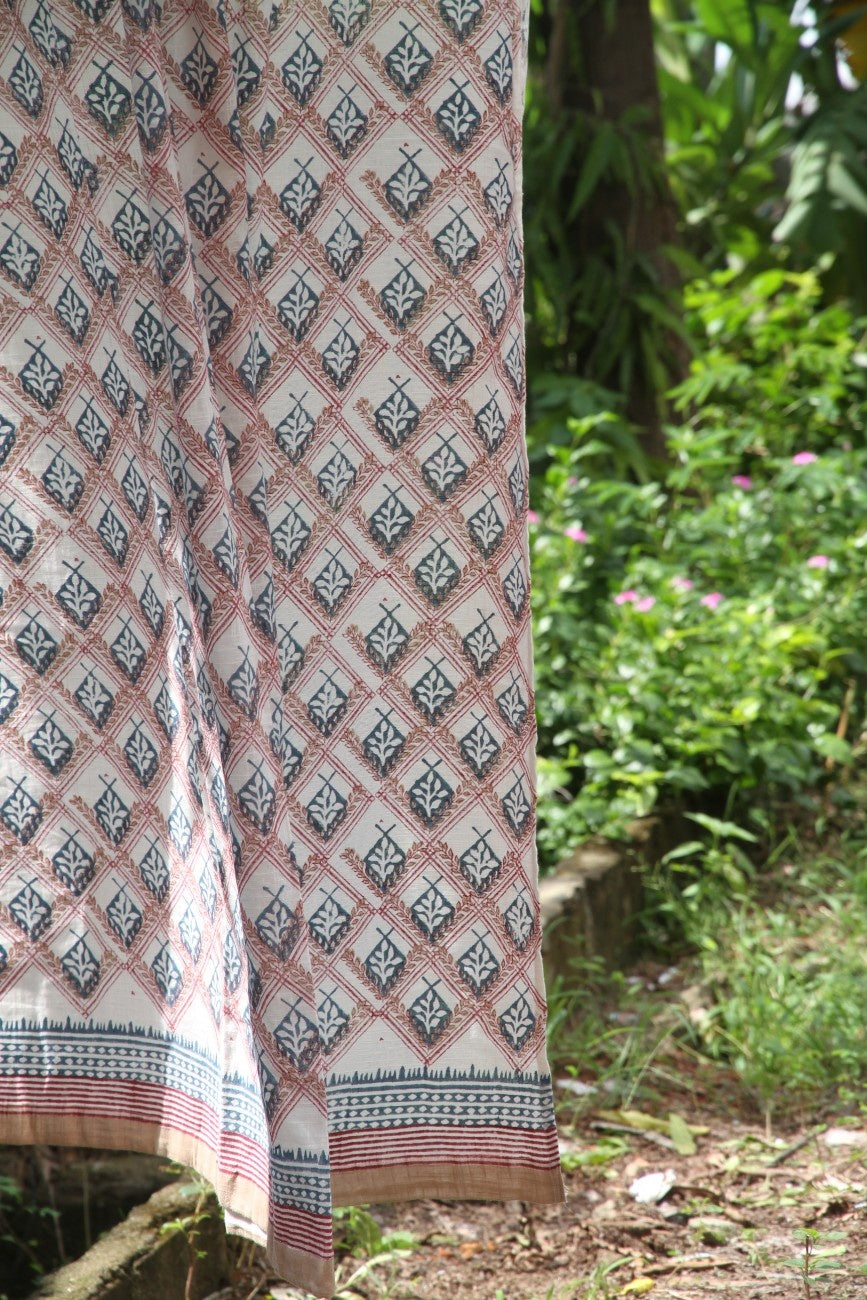 Leaf line floral Hand Block Printed Cotton Window Curtain
