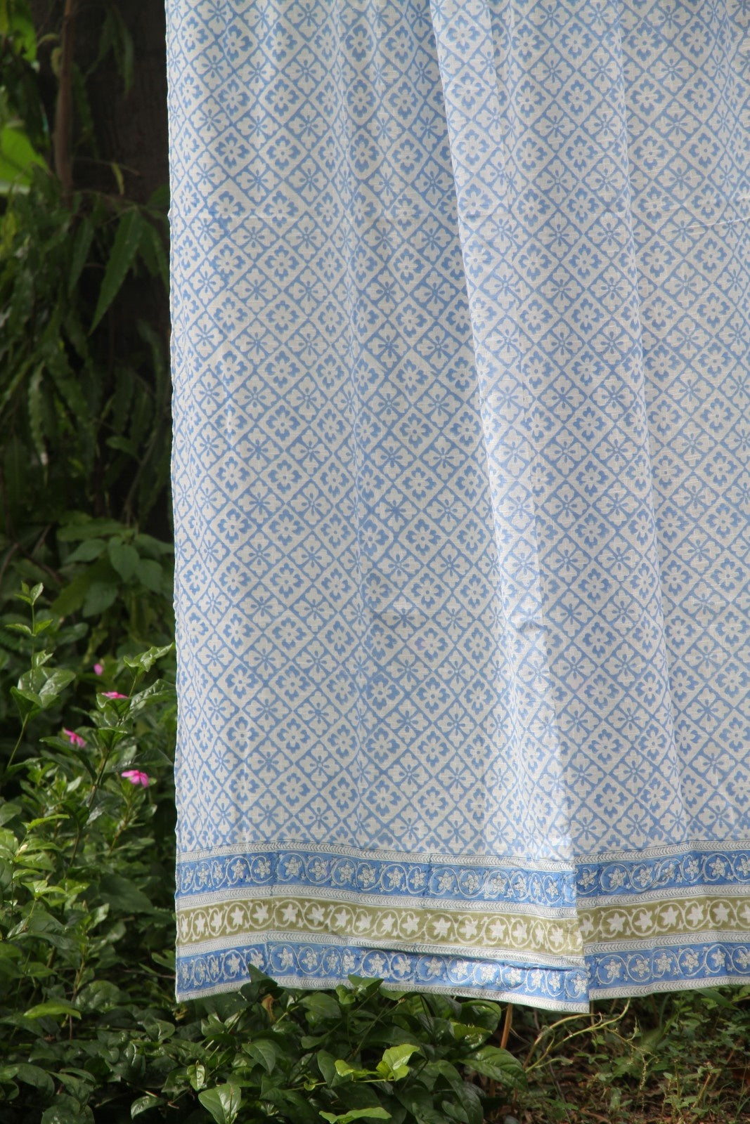 Diamond Floral Hand Block Printed Cotton Window Curtain