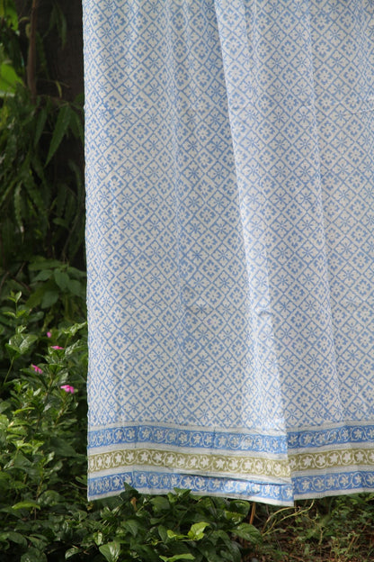 Diamond Floral Hand Block Printed Cotton Window Curtain
