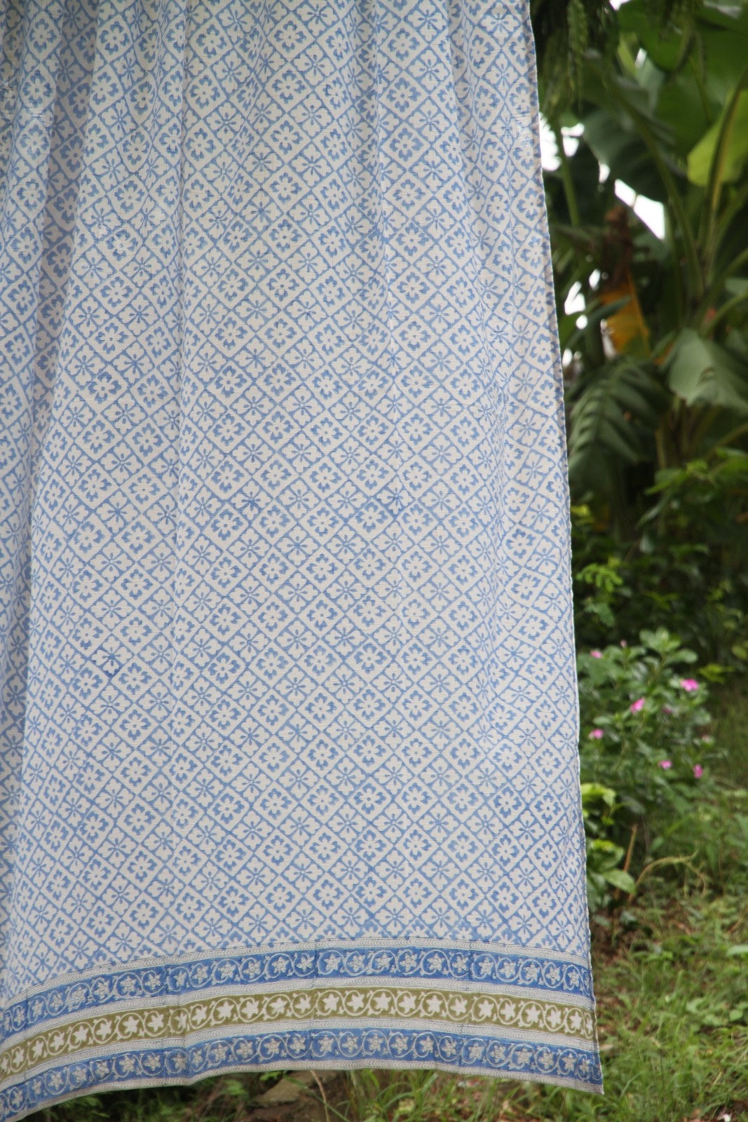 Diamond Floral Hand Block Printed Cotton Window Curtain