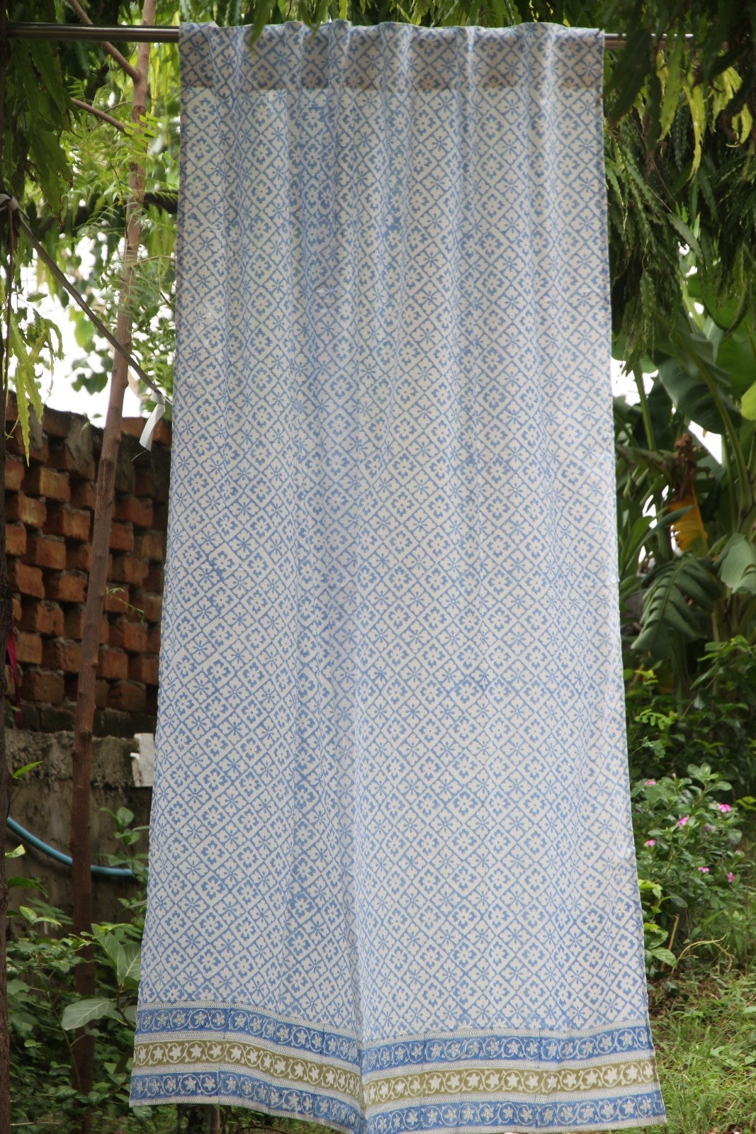 Diamond Floral Hand Block Printed Cotton Window Curtain
