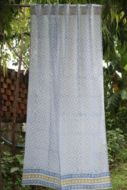 Diamond Floral Hand Block Printed Cotton Window Curtain