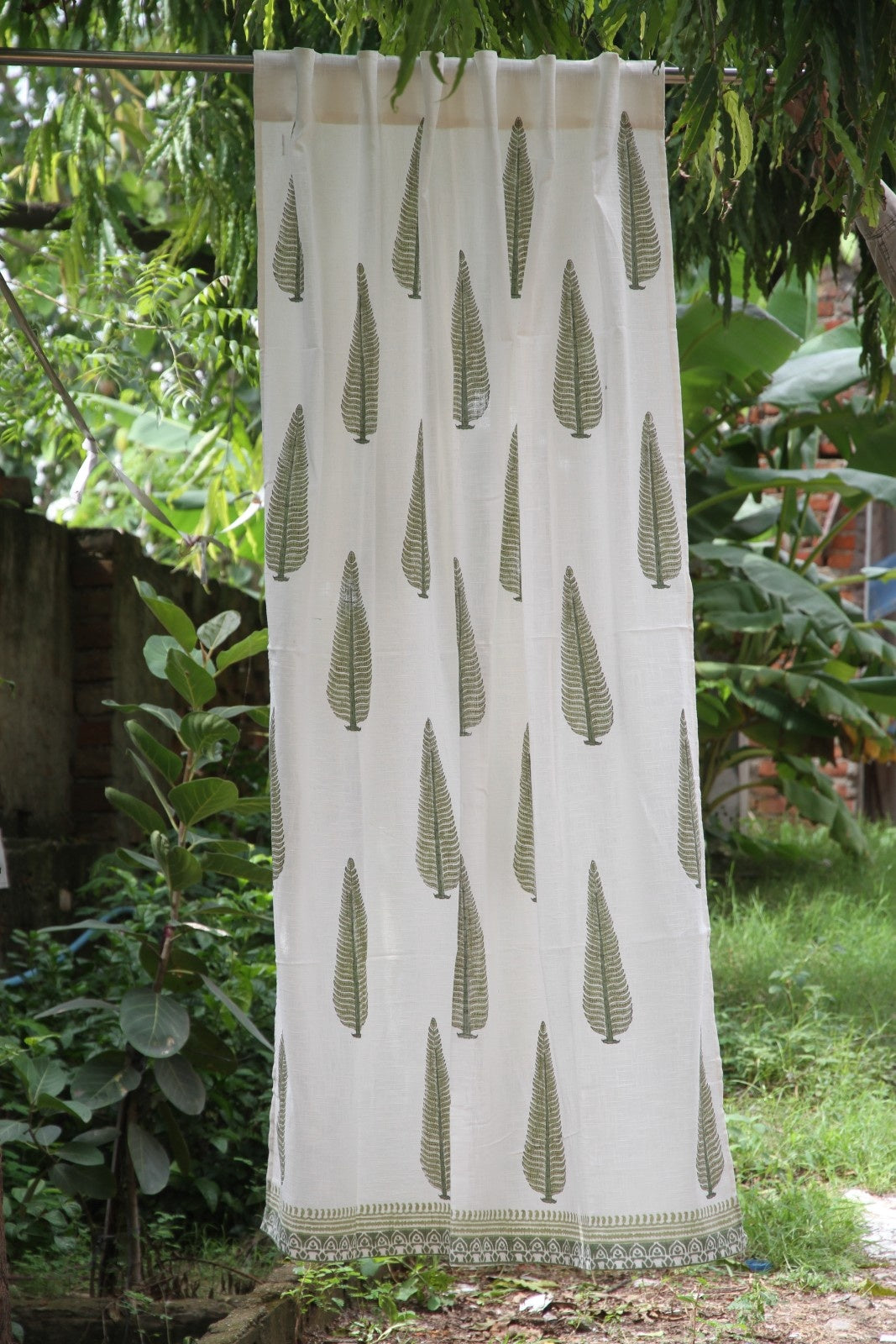 Tilak leaf Hand Block Printed Cotton Window  Curtain