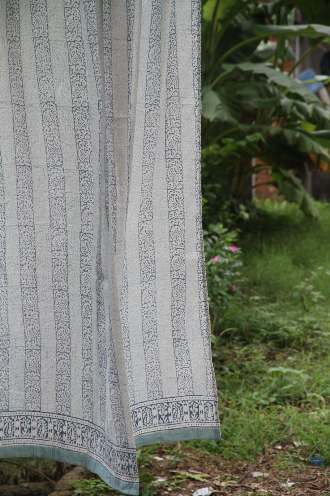 Border Line Floral Hand Block Printed Cotton Window Curtain