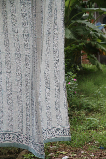 Border Line Floral Hand Block Printed Cotton Window Curtain