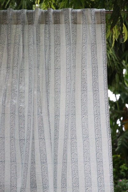 Border Line Floral Hand Block Printed Cotton Window Curtain
