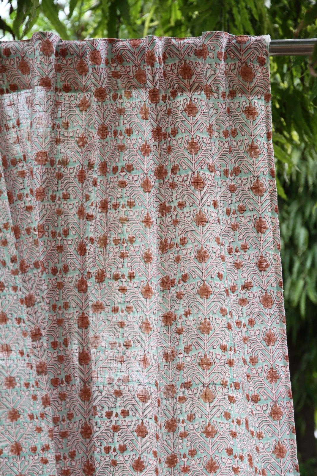 T Jaal Hand Block Printed Cotton Window  Curtain
