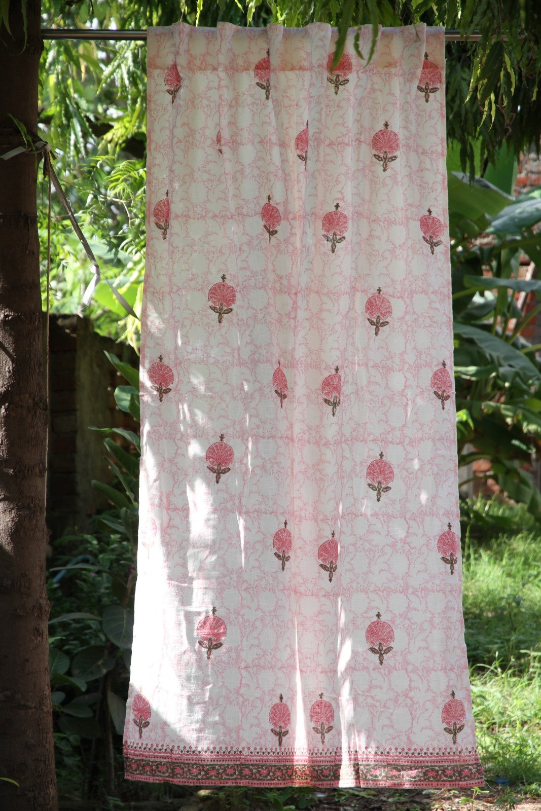Pink Butta Hand Block Printed Cotton Window Curtain
