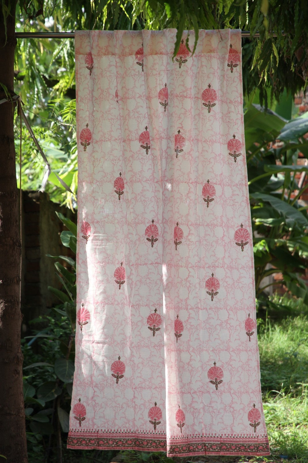 Pink Butta Hand Block Printed Cotton Window Curtain