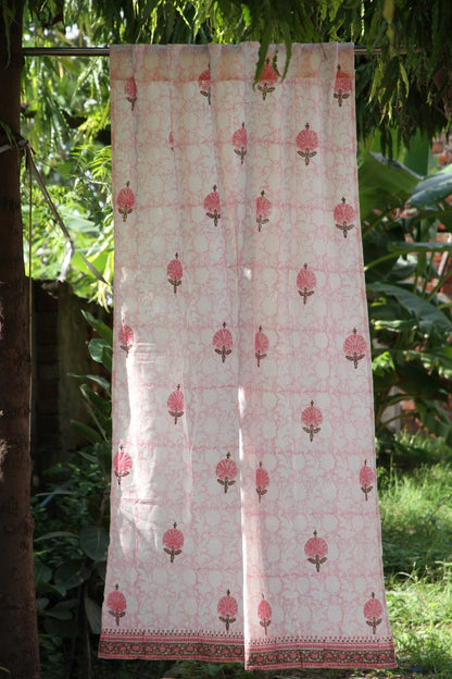 Pink Butta Hand Block Printed Cotton Window Curtain