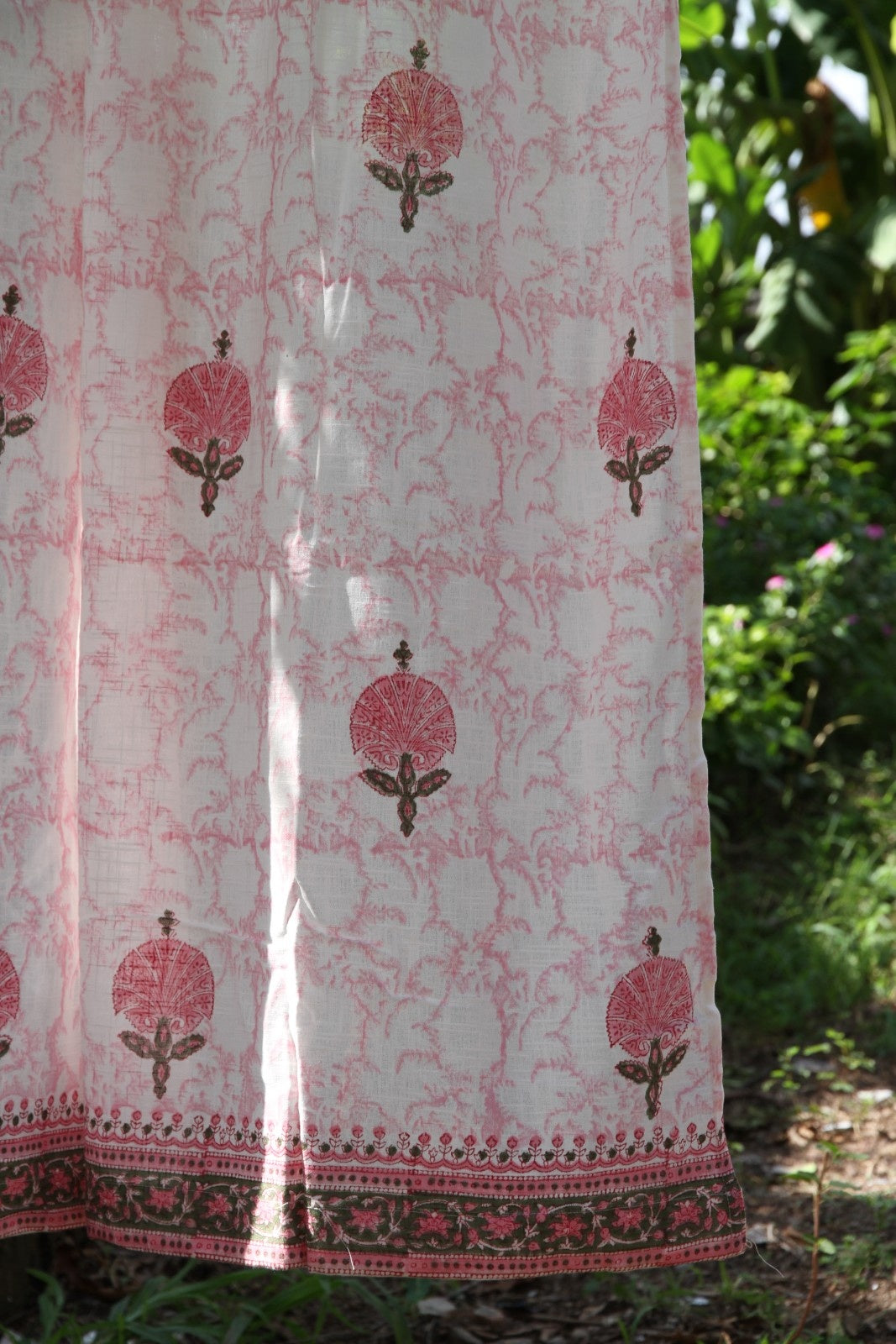 Pink Butta Hand Block Printed Cotton Window Curtain