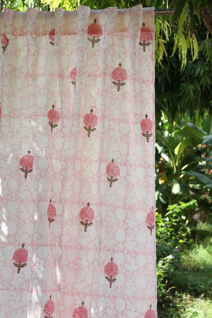 Pink Butta Hand Block Printed Cotton Window Curtain