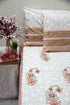 orange and white floral block printed cotton bedsheet with pillow covers
